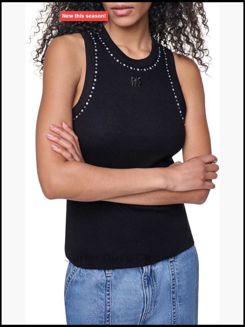 Sleeveless Ribbed Tank Top with Rhinestone & Dome Studs